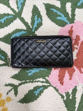 Olivia + Joy Black Quilted Zip Wallet with Gold Logo